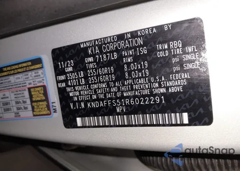 2024 Kia Ev9 Wind z USA, uszkodzony, nr VIN KNDAFFS51R6022291